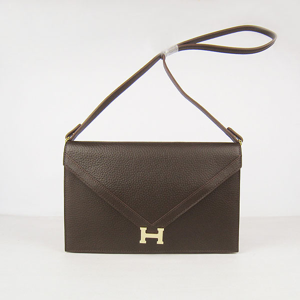 7A Hermes Togo Leather Messenger Bag Dark Coffee With Gold Hardware H021 Replica